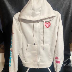 White Hoodie with Heart and Cherry Accents